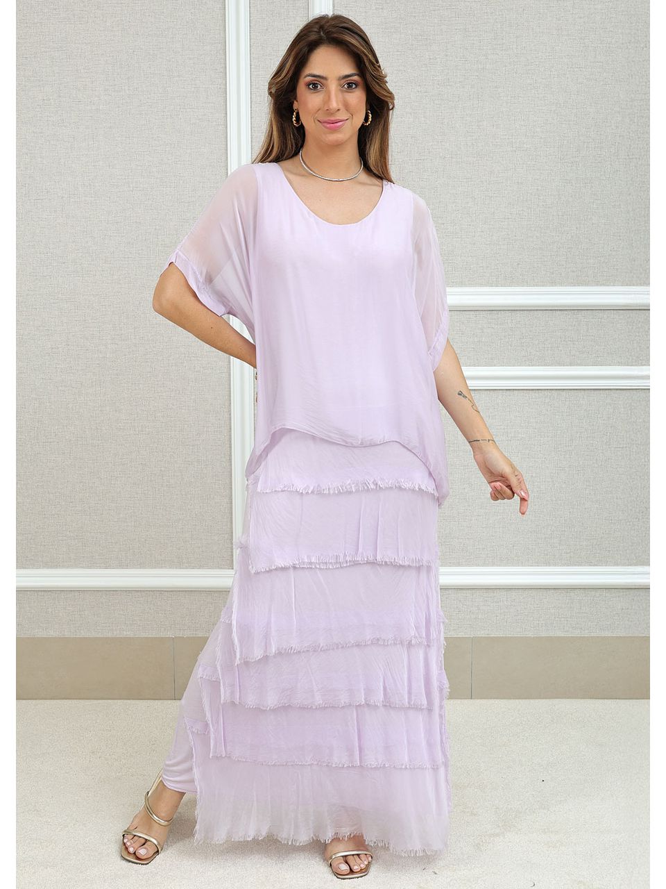 Vestido Julia Seda Italiana Lilás .