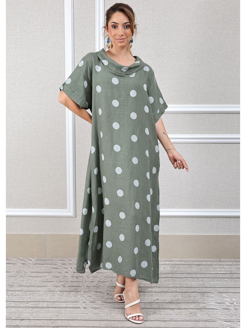 Tunica Debora Linho Italiano Verde Militar .