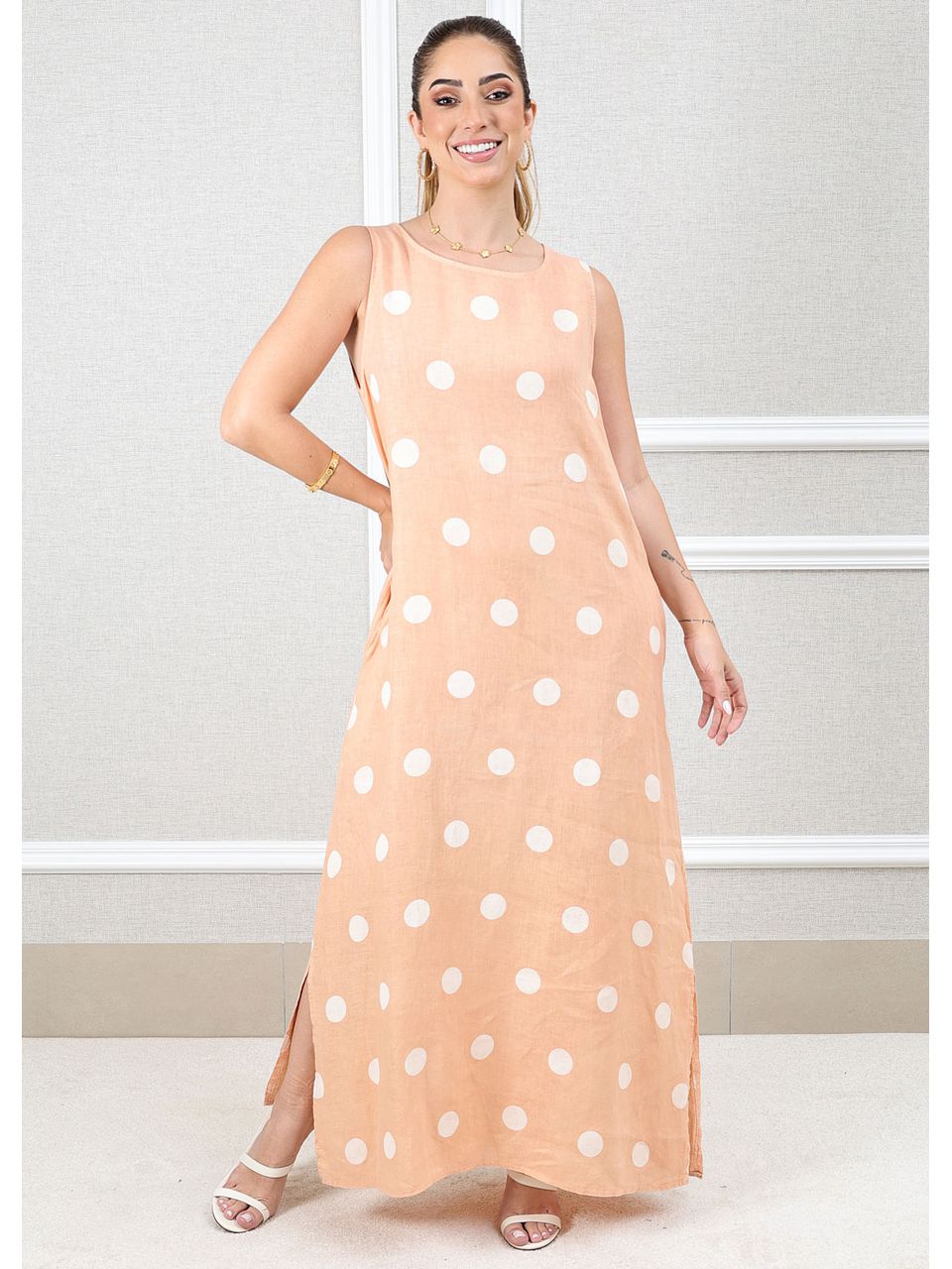 Vestido Amanda Linho Italiano Pêssego