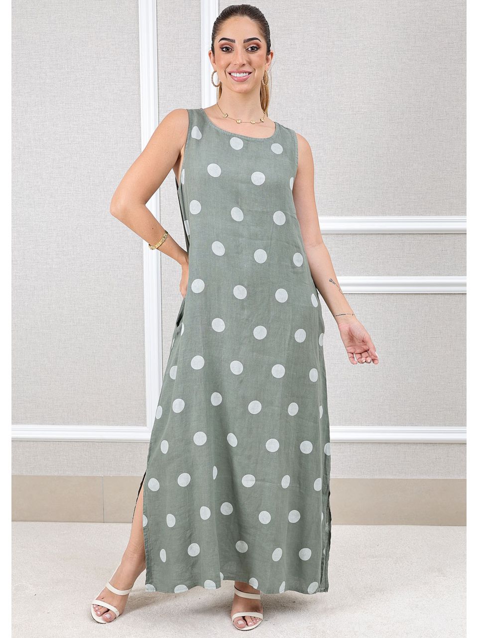 Vestido Amanda Linho Italiano Verde Militar