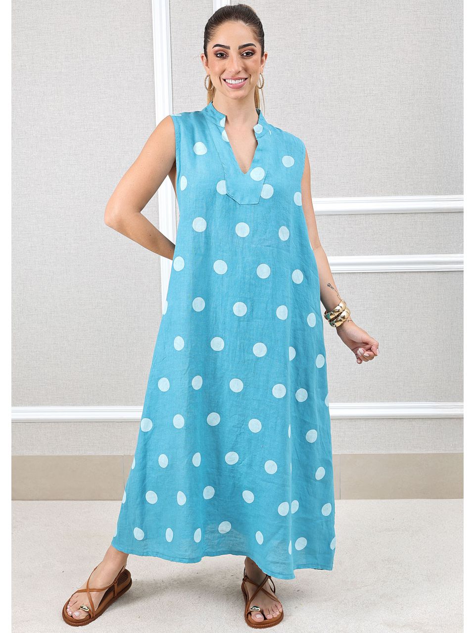Vestido Laura Linho Italiano Petróleo