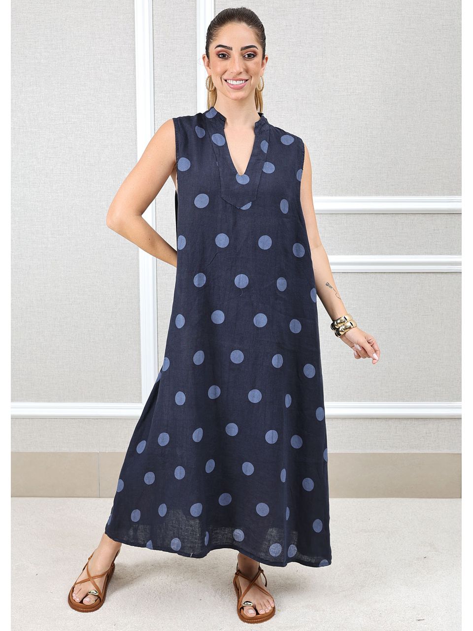 Vestido Laura Linho Italiano Azul Marinho