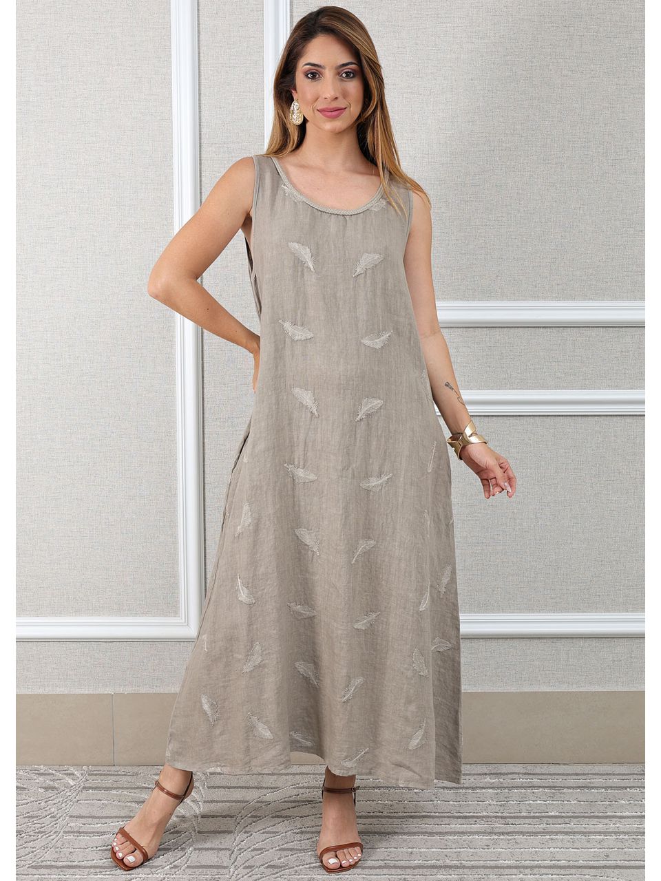 Vestido Emília Linho Italiano Fendi .