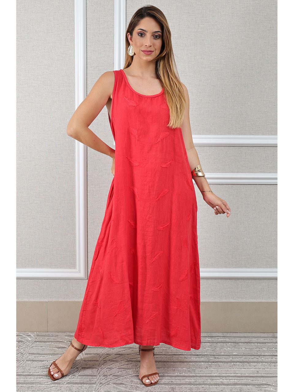 Vestido Emília Linho Italiano Vermelho