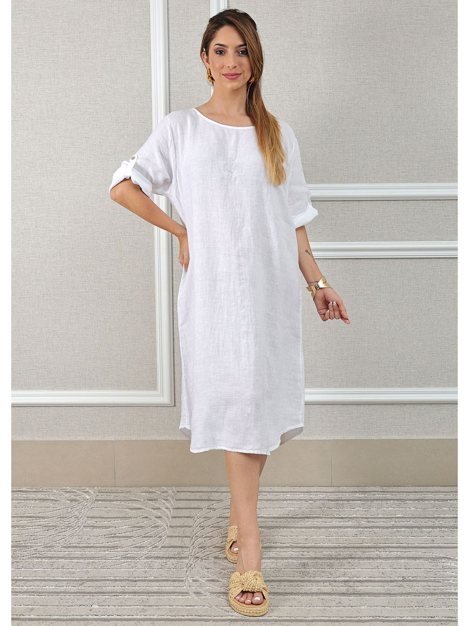 Vestido Flavia Linho Italiano Branco .