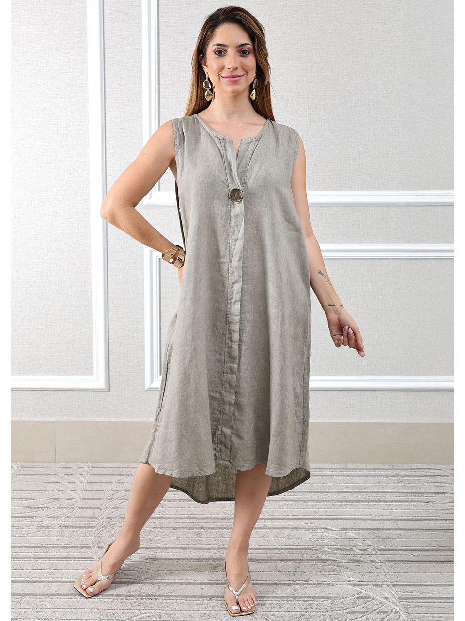 Vestido Polly Linho Italiano Fendi .
