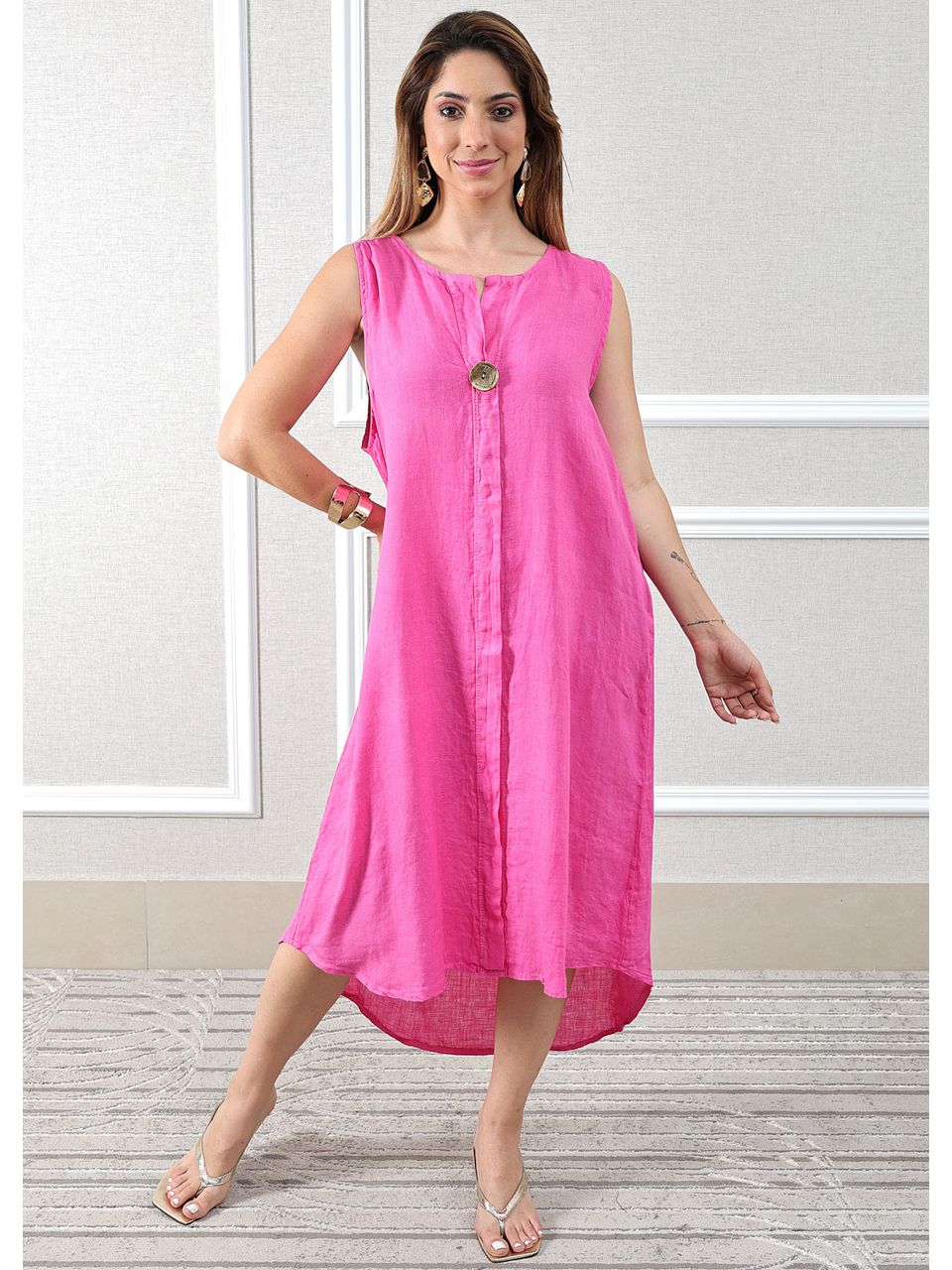 Vestido Polly Linho Italiano Pink .