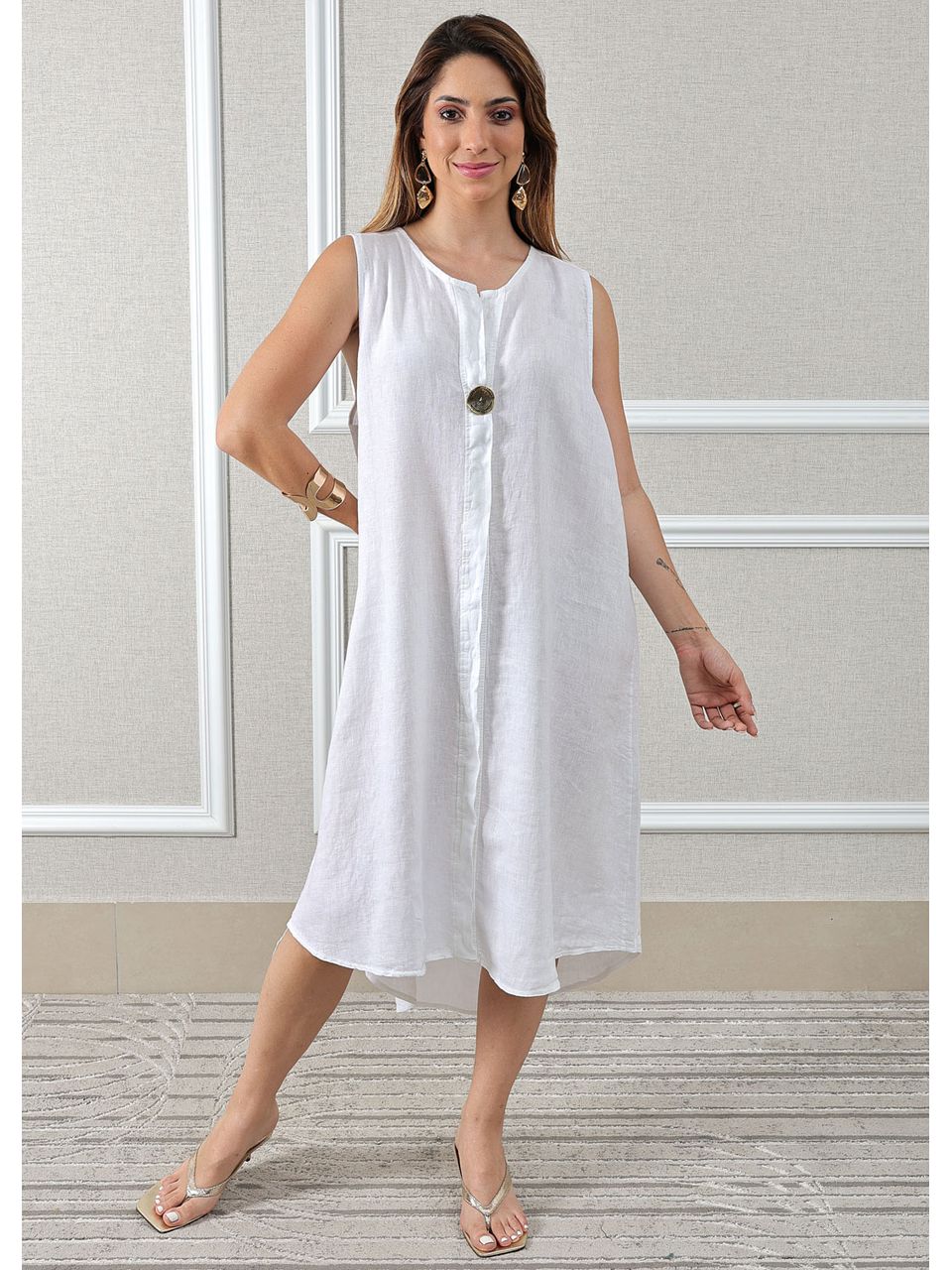 Vestido Polly Linho Italiano Branco .