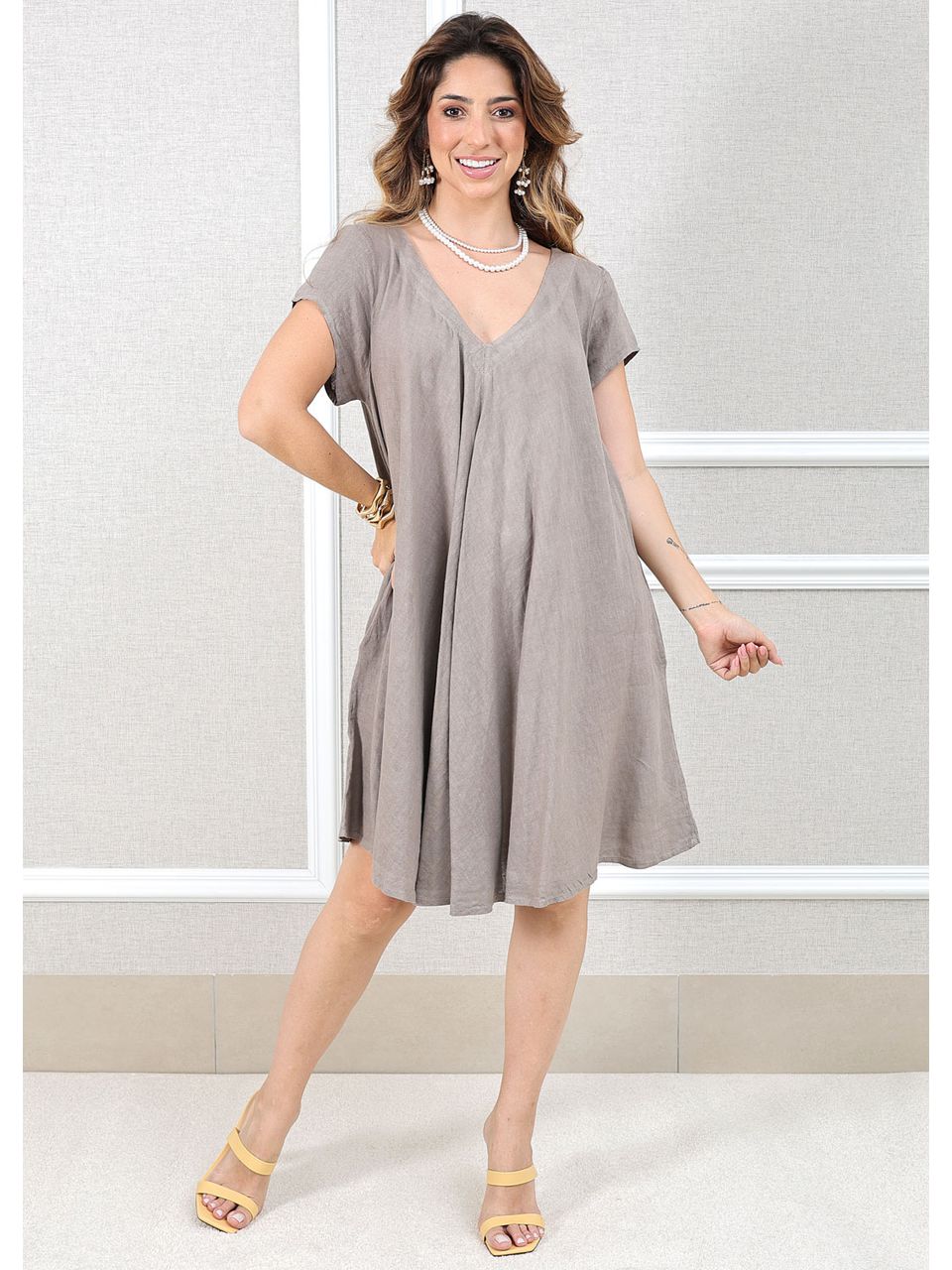 Vestido Maria Linho Italiano Gelo .