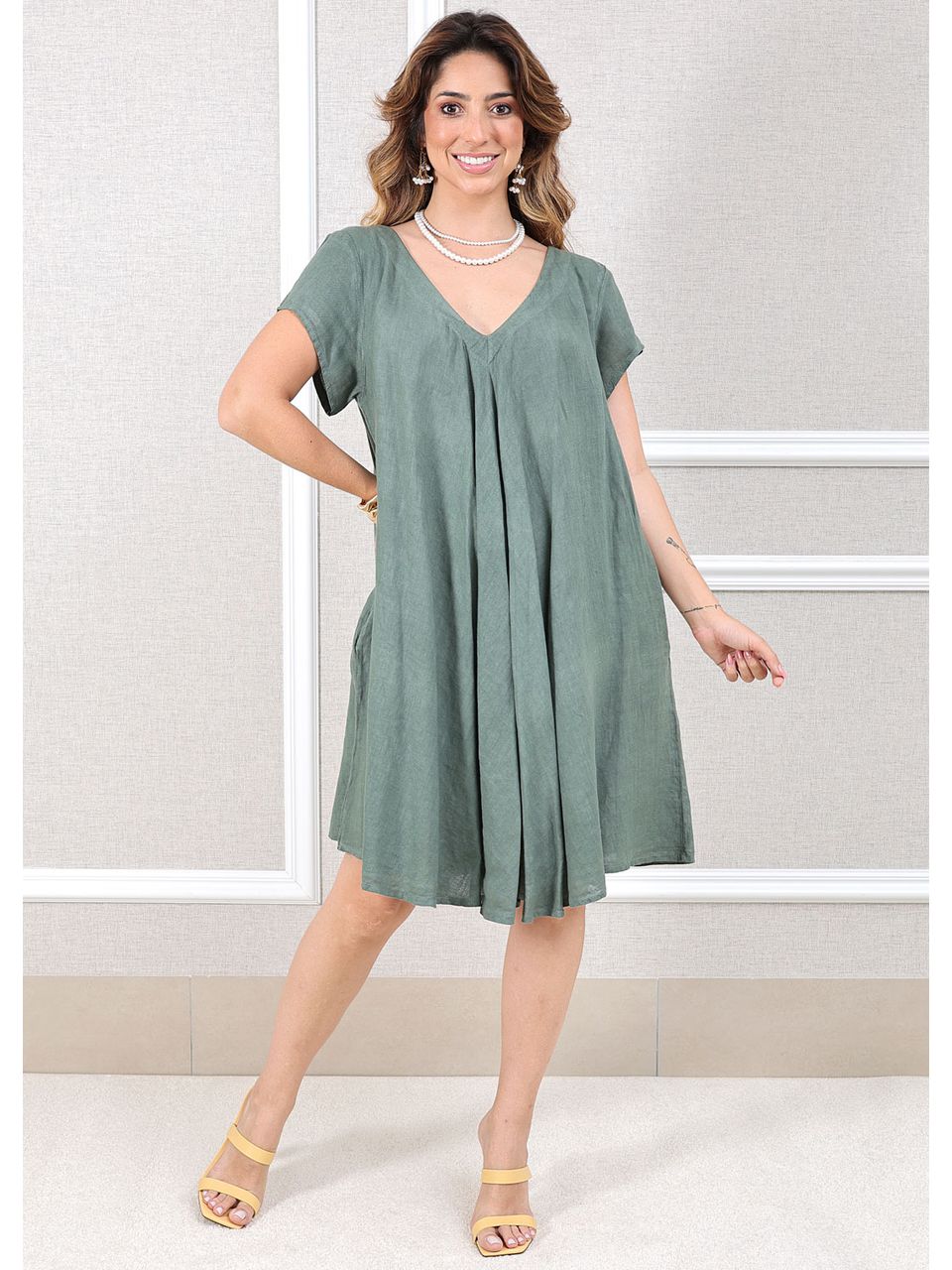 Vestido Maria Linho Italiano Preto .
