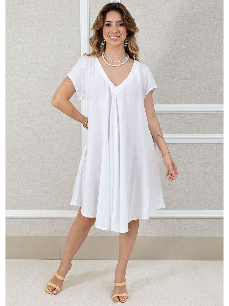 Vestido Aurora Linho Italiano Branco .