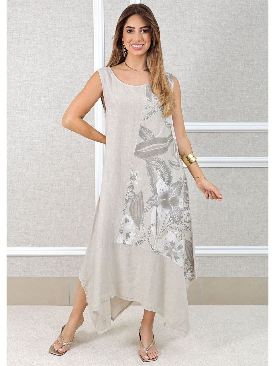 Vestido Luciana Linho Italiano Bege