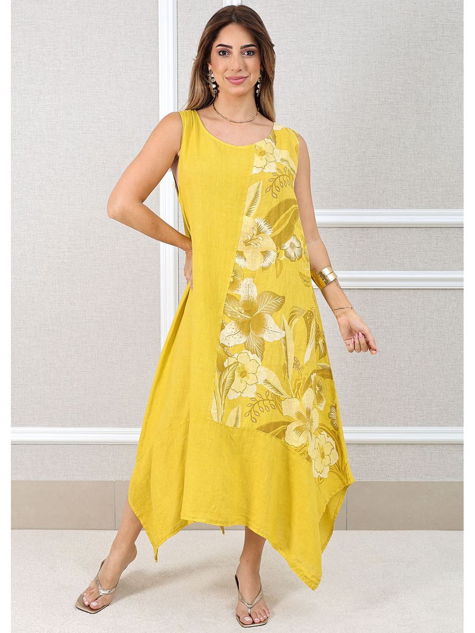 Vestido Luciana Linho Italiano Amarelo