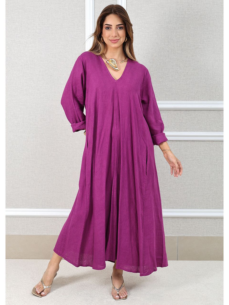 Vestido Regina Linho Italiano Uva