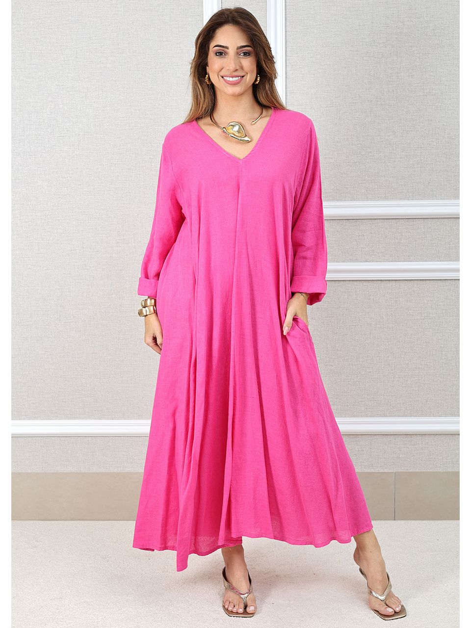Vestido Regina Linho Italiano Pink