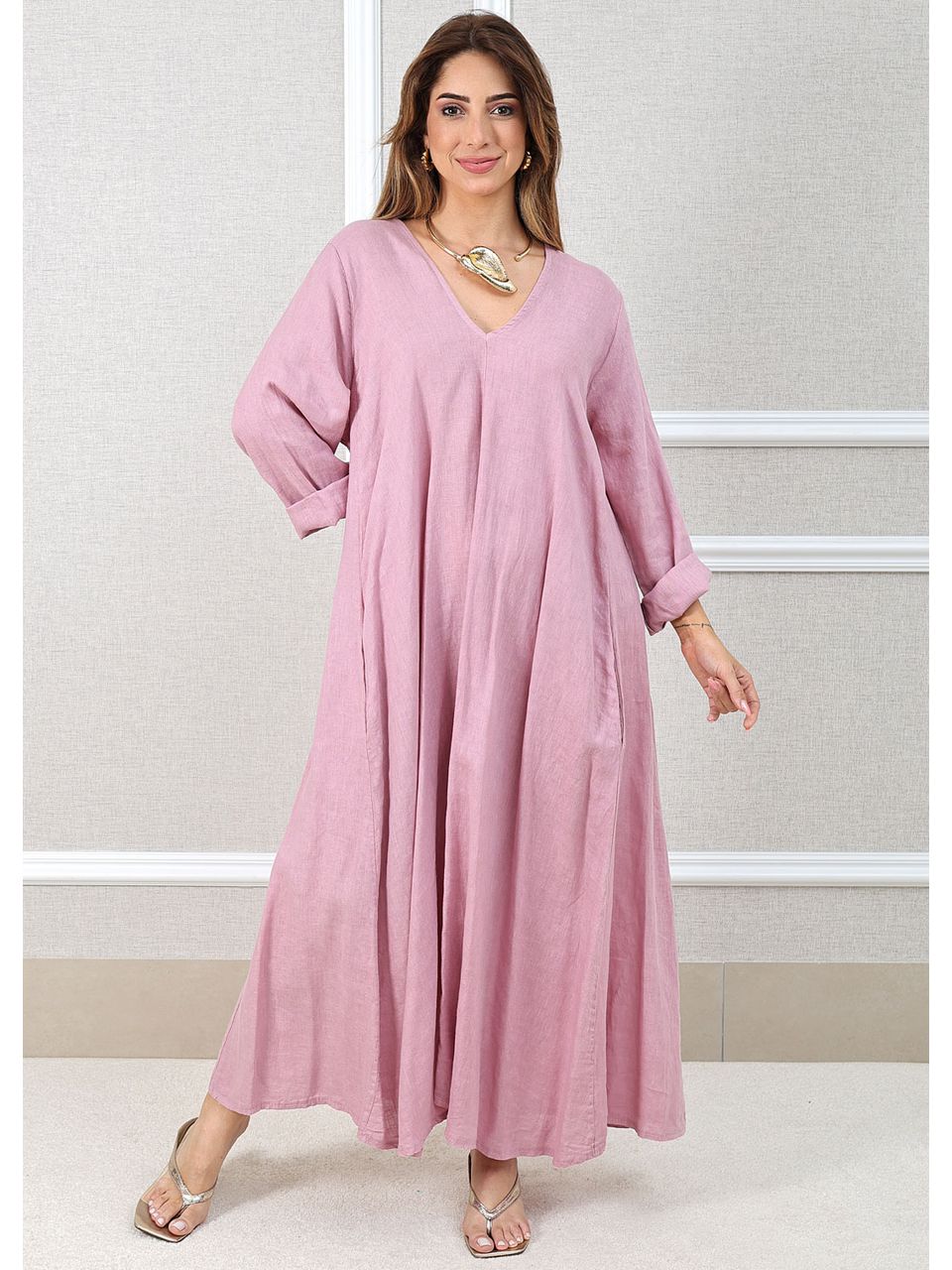 Vestido Regina Linho Italiano Rose