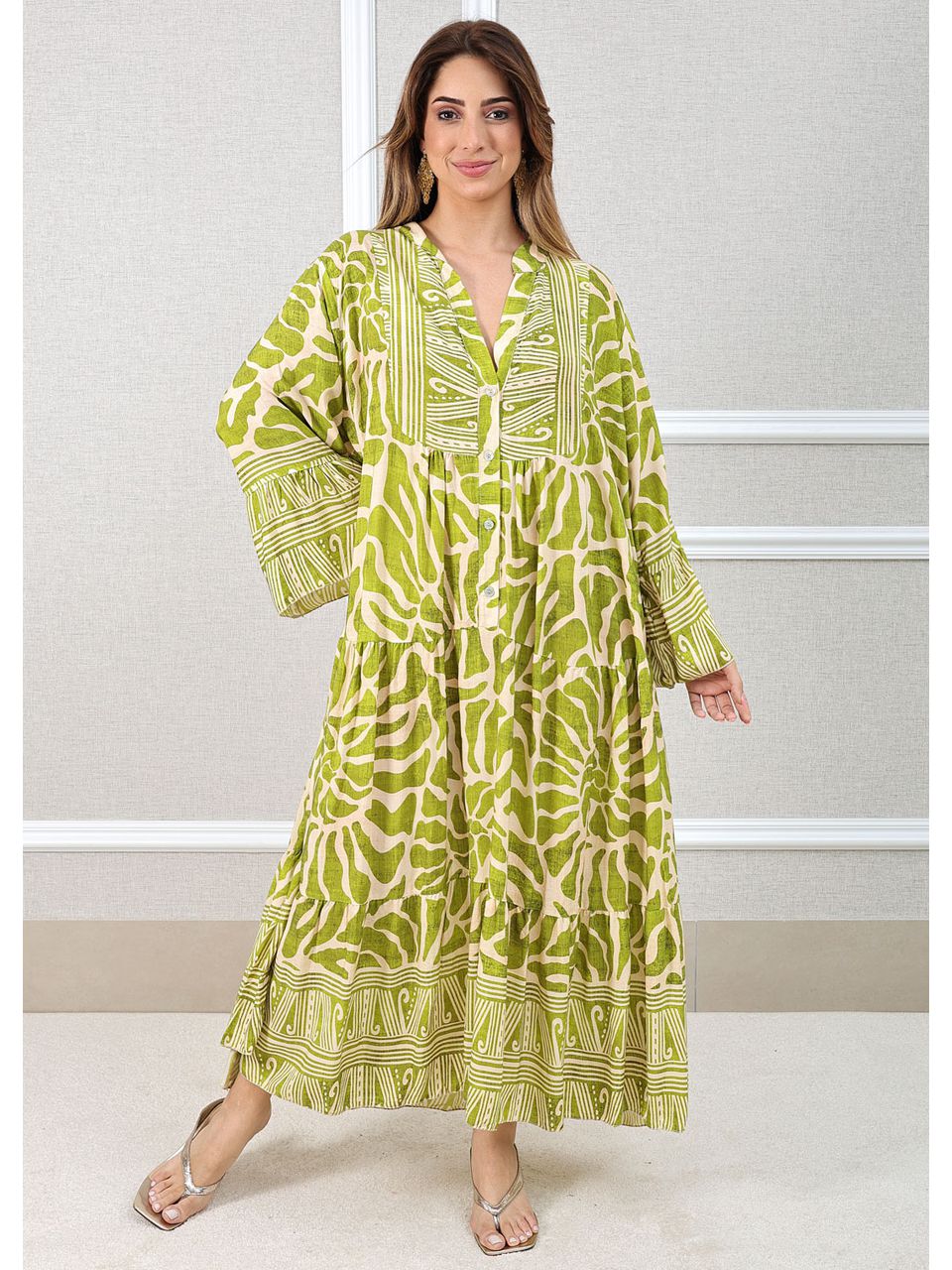 Vestido Moana Viscose Italiana Verde Pistache 