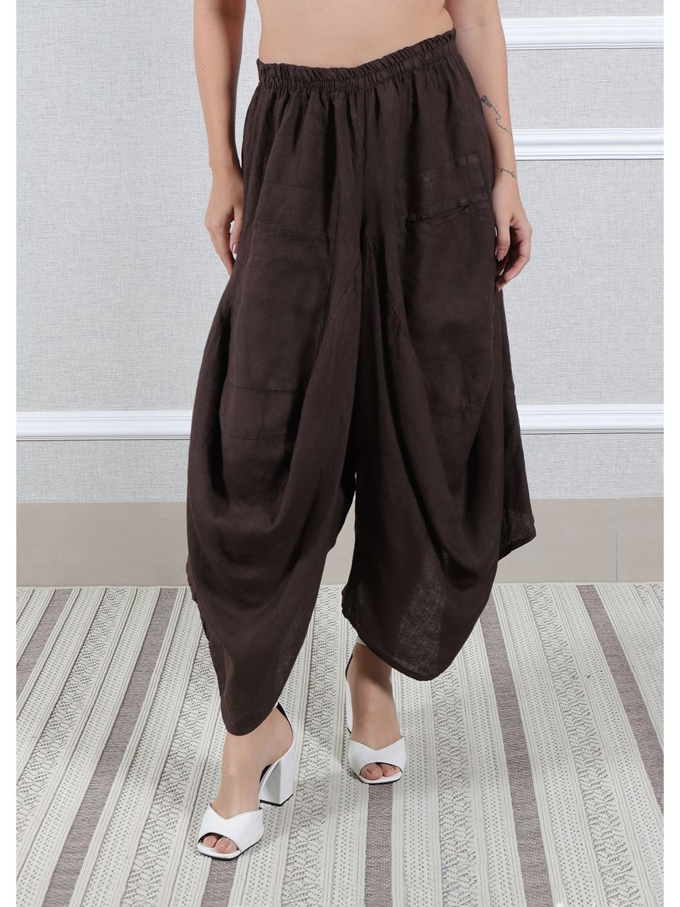 Calça Saruel Linho Italiano Marrom