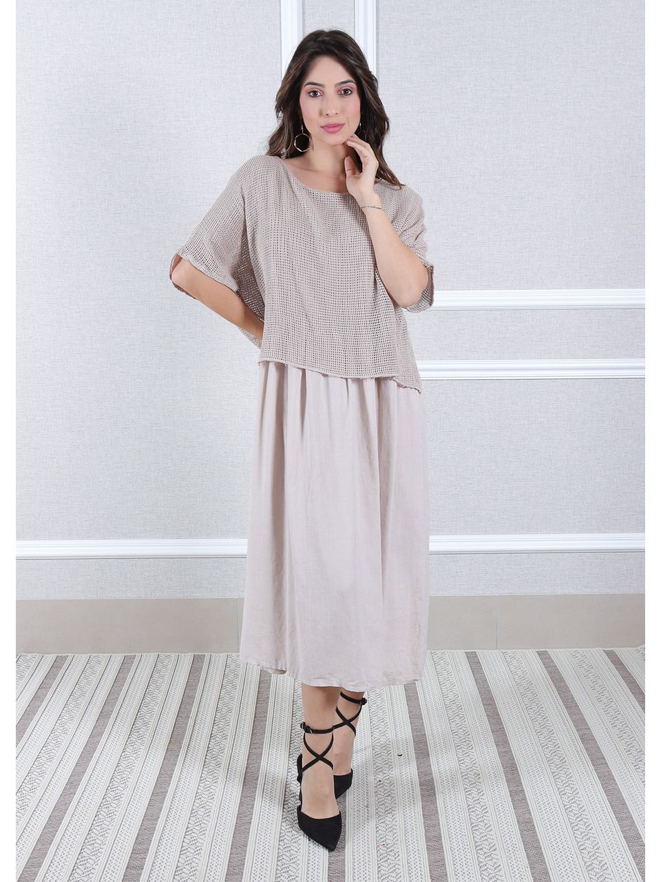 Vestido Melinda Linho Italiano Cru .
