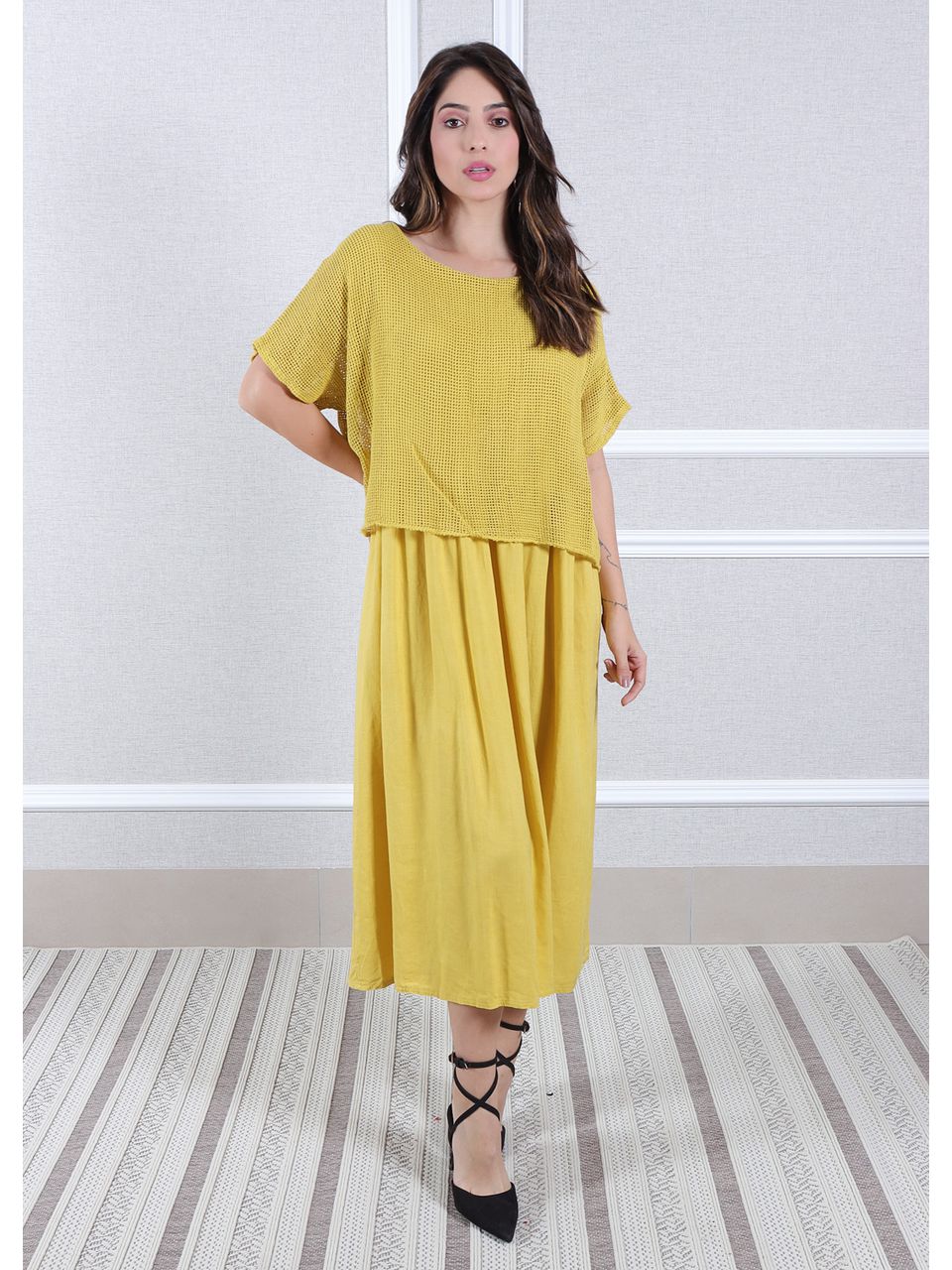 Vestido Melinda Linho Italiano Mostarda 