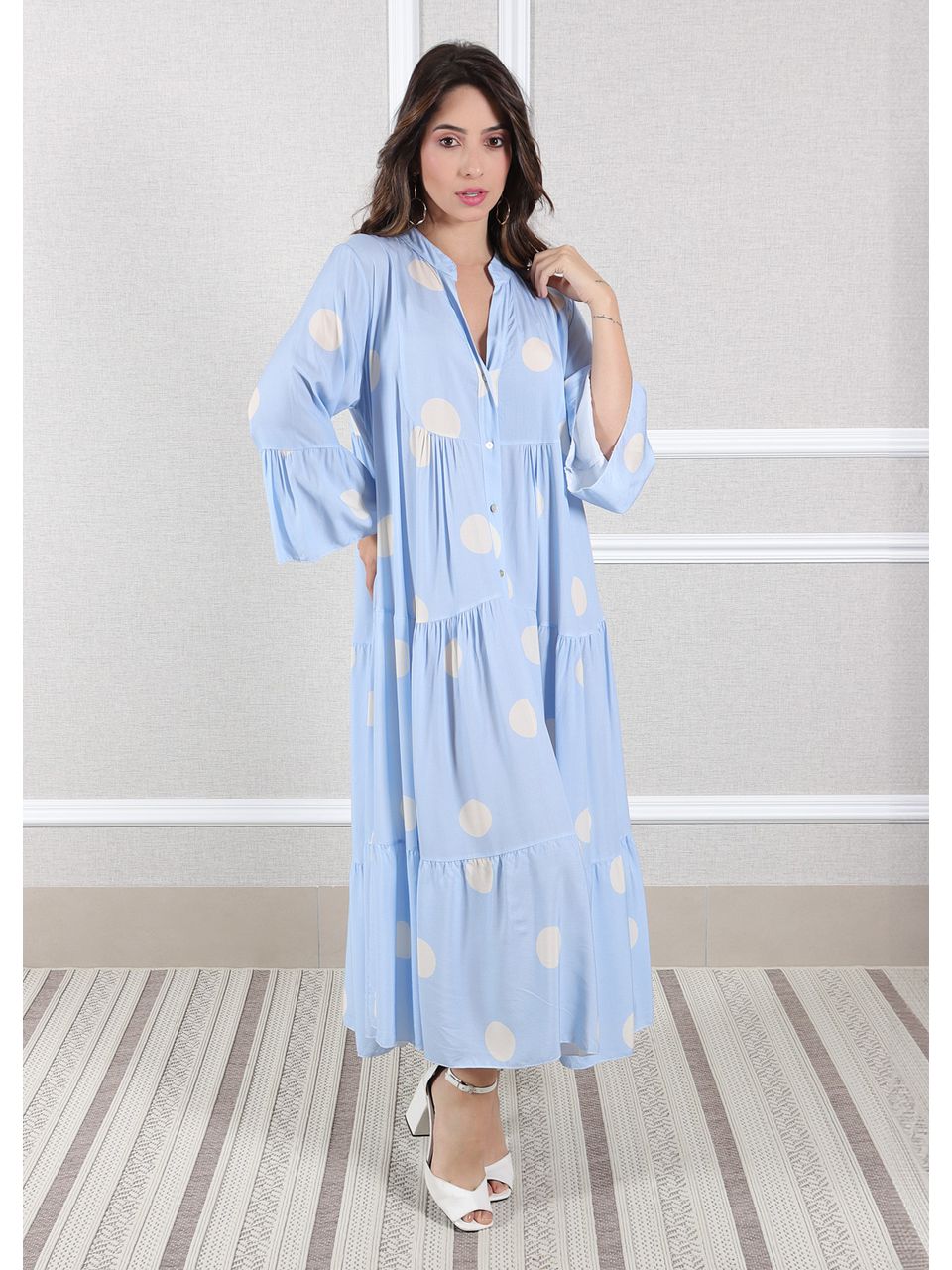Vestido Bianca Viscose Italiana Azul Hortênsia .