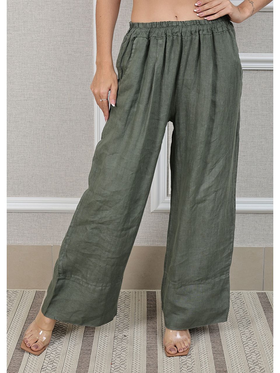 Calça Zara Linho Italiano Verde Militar