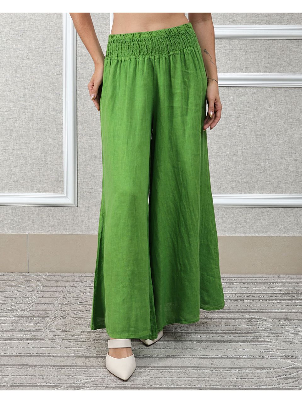 Calça Karina Linho Italiano Verde Bandeira 