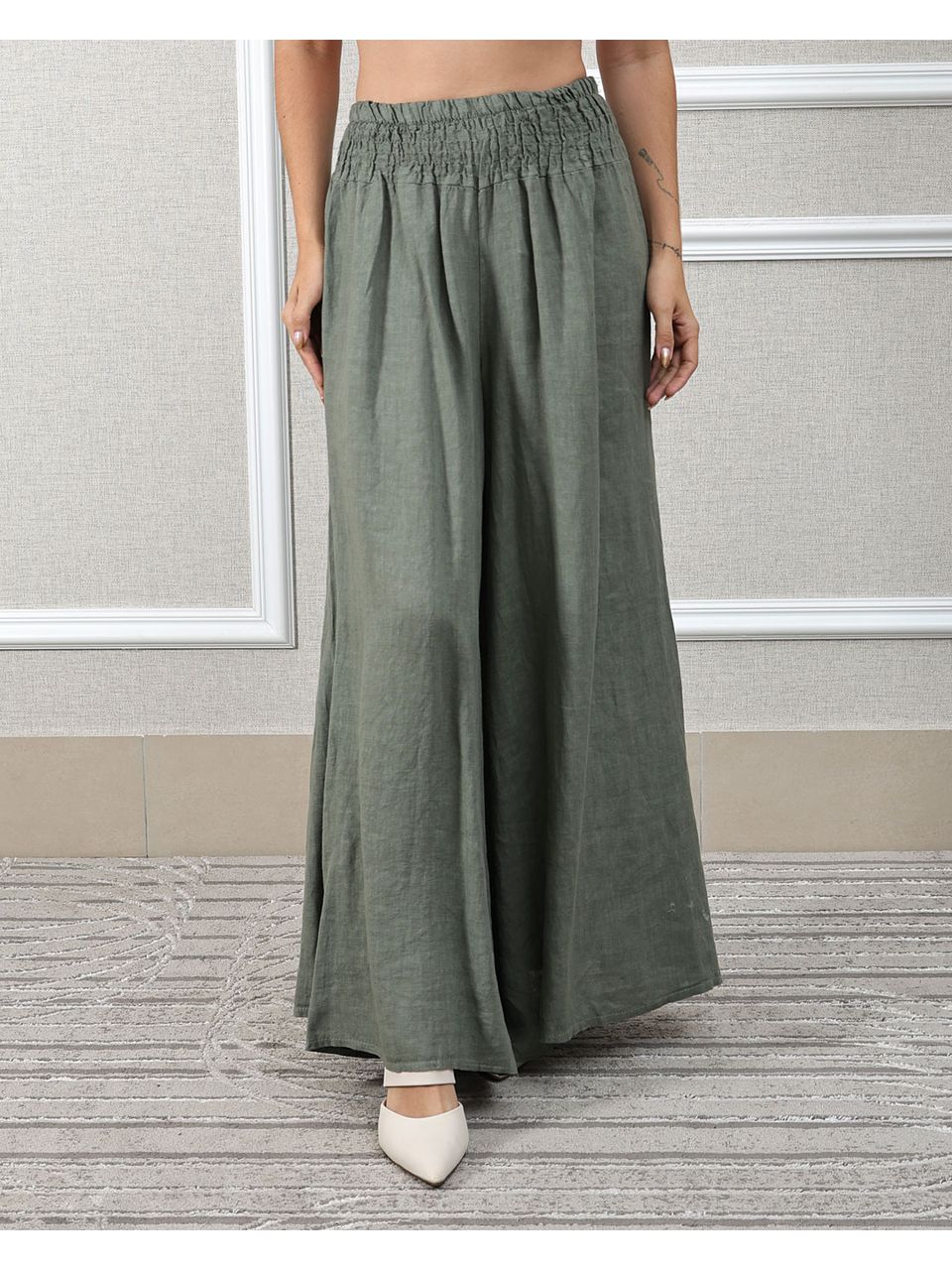 Calça Karina Linho Italiano Verde Militar
