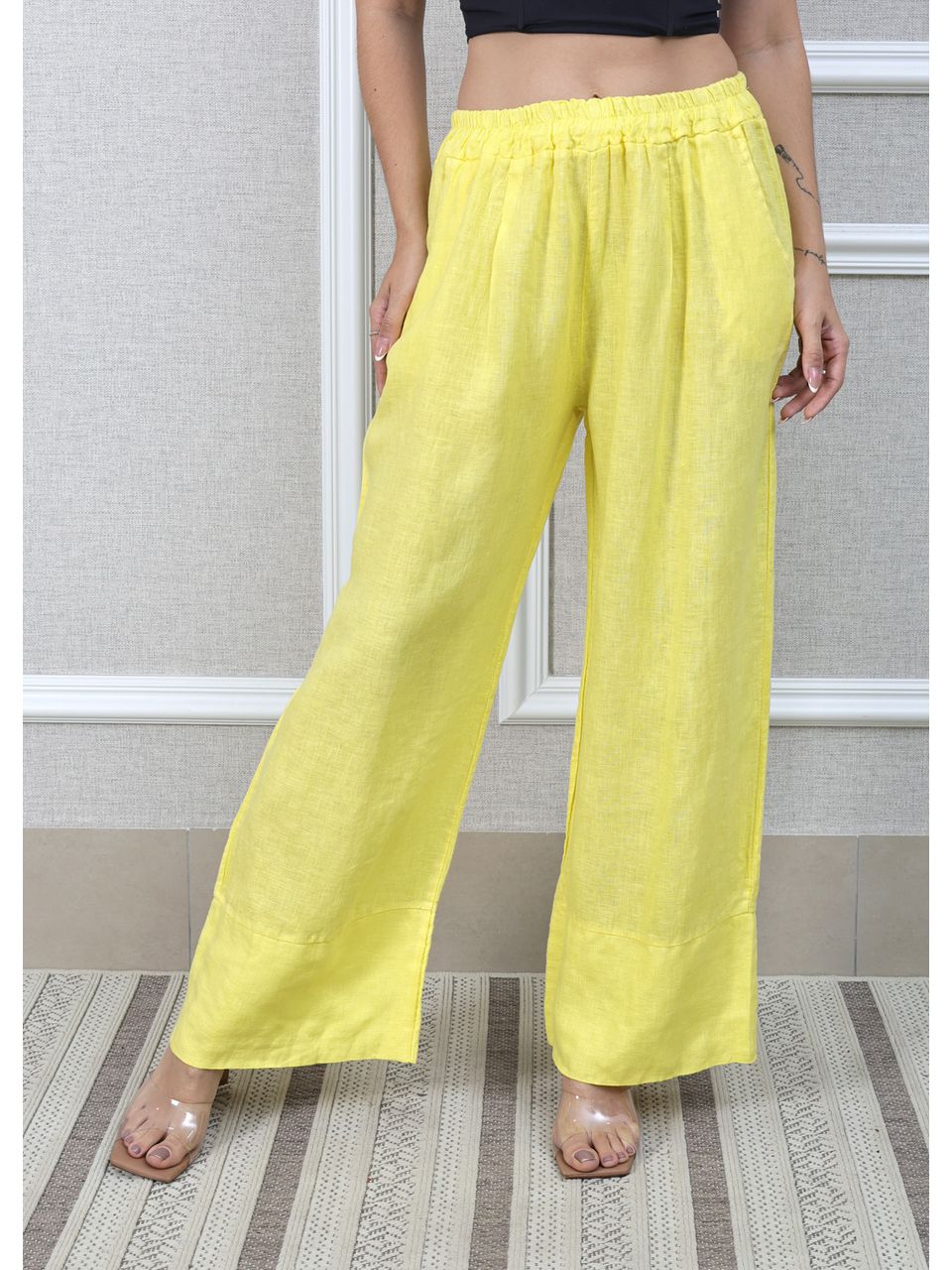 Calça Zara Linho Italiano Amarelo