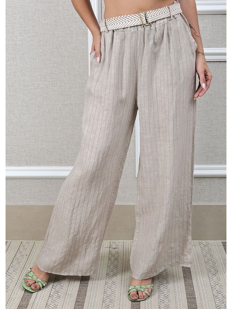 Calça Palmira Linho Italiano Bege