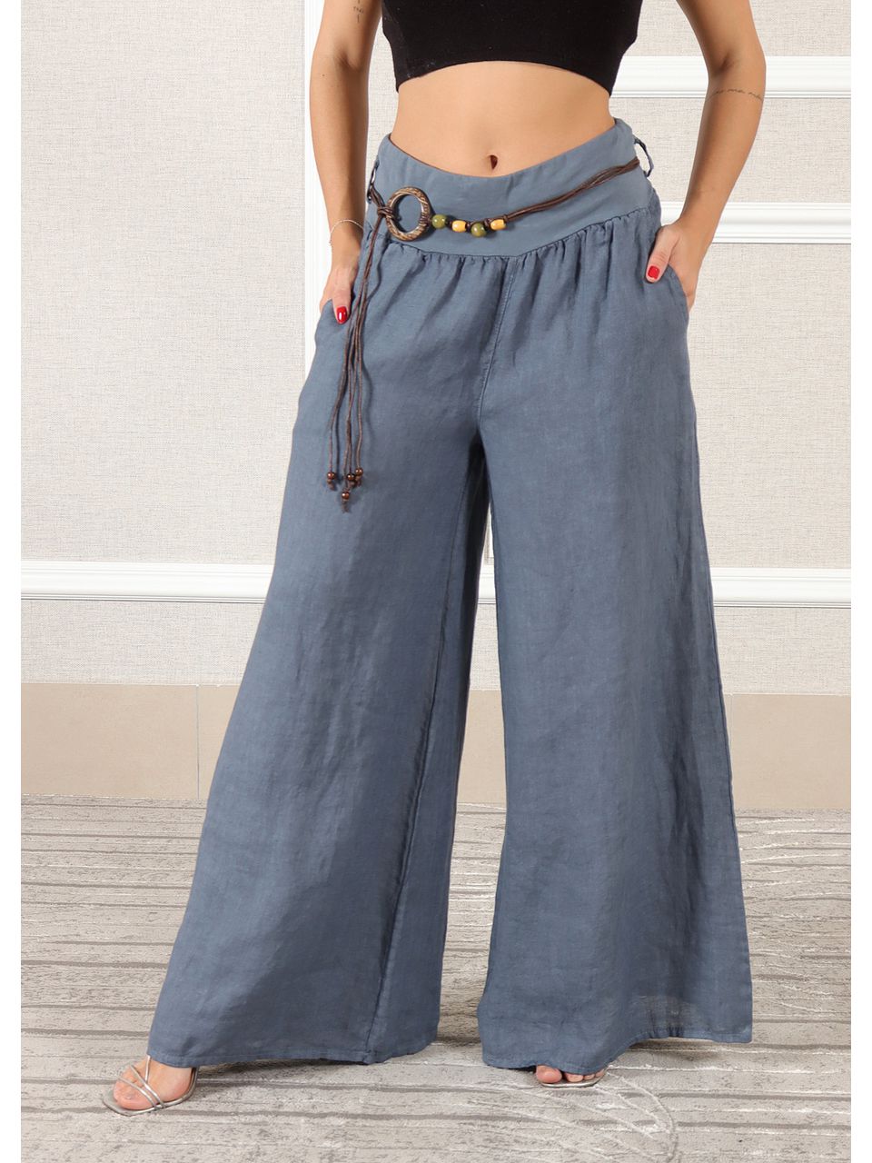 Calça Oliva Linho Italiano Azul Jeans