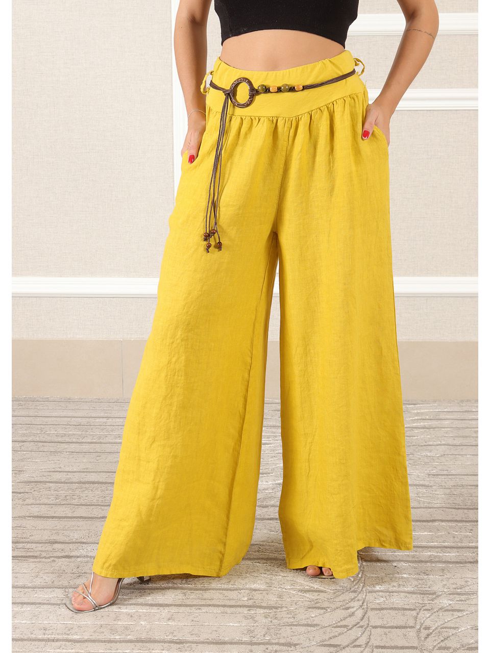 Calça Oliva Linho Italiano Mostarda