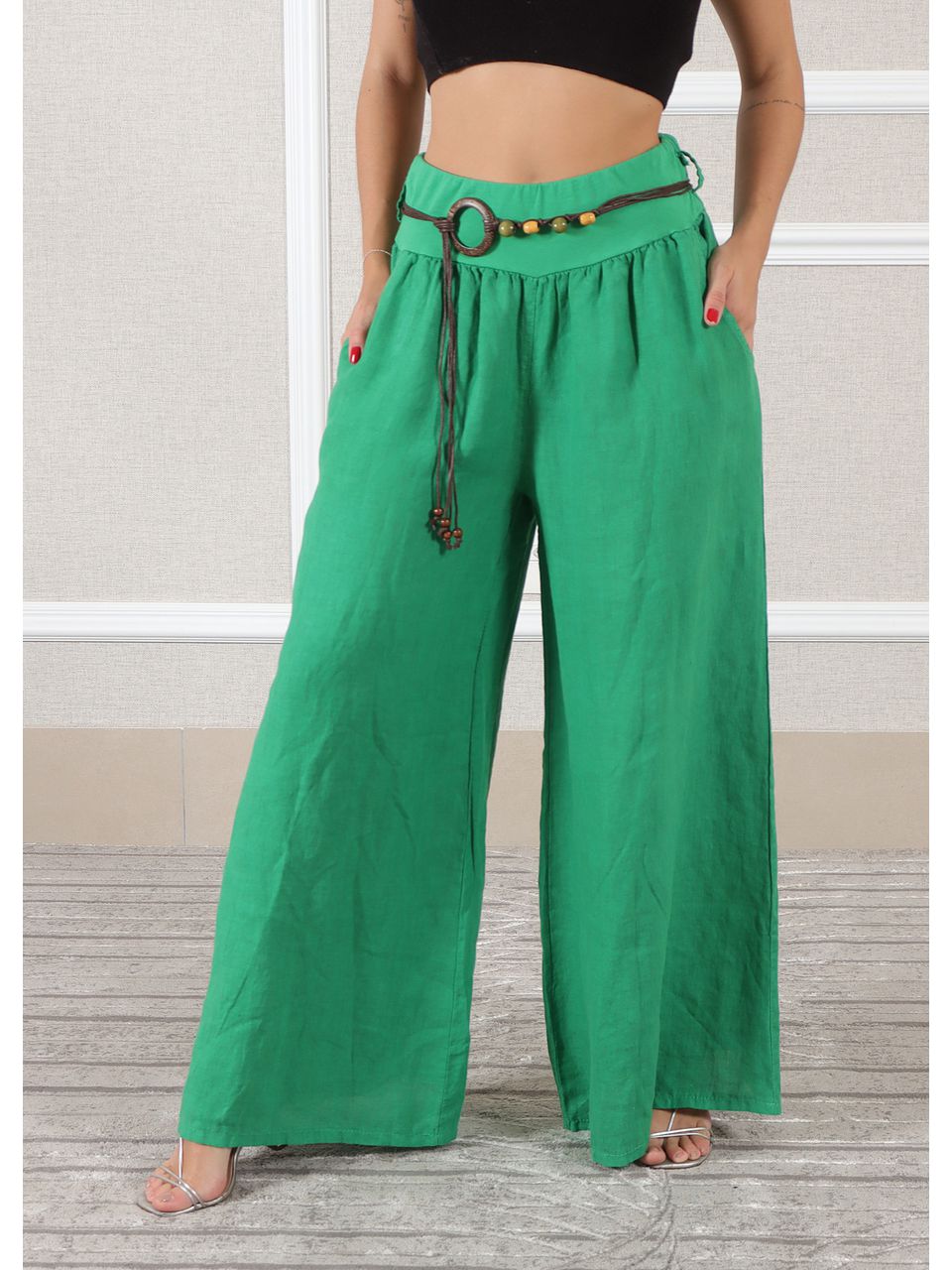 Calça Oliva Linho Italiano Verde Bandeira