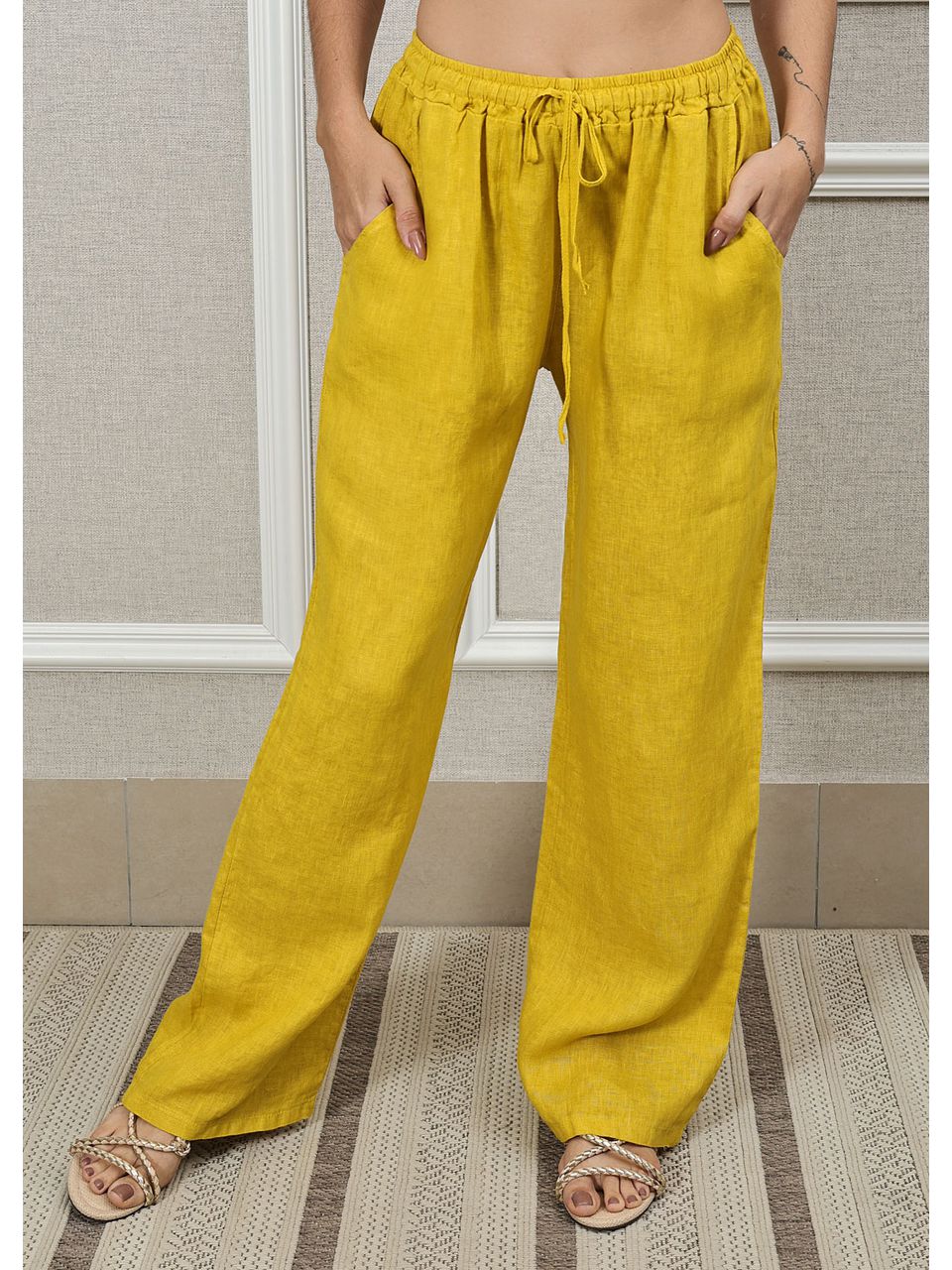 Calça Jane Linho Italiano Mostarda 