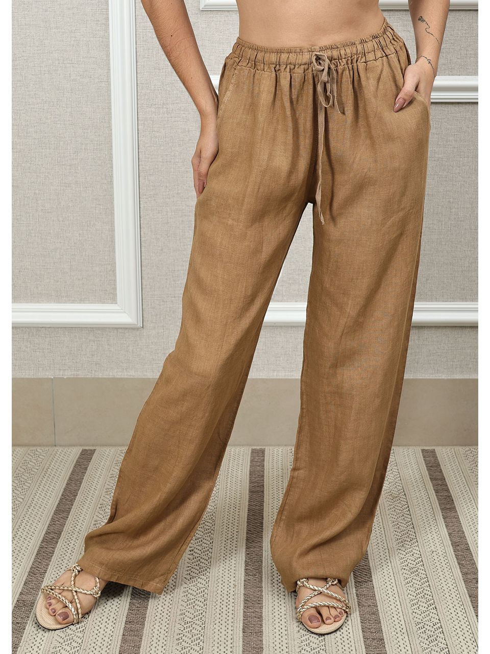 Calça Jane Linho Italiano Caramelo