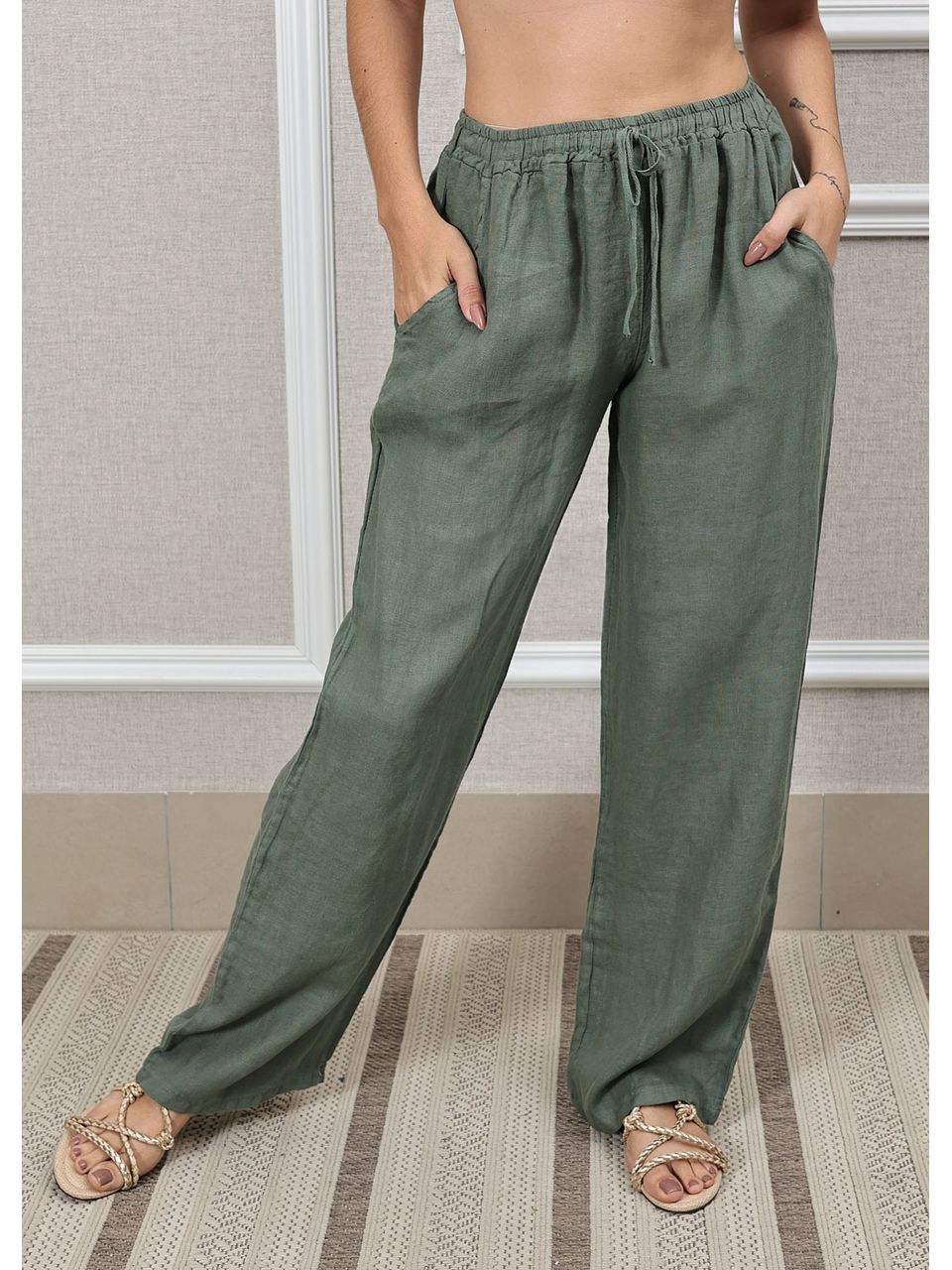Calça Jane Linho Italiano Verde Militar