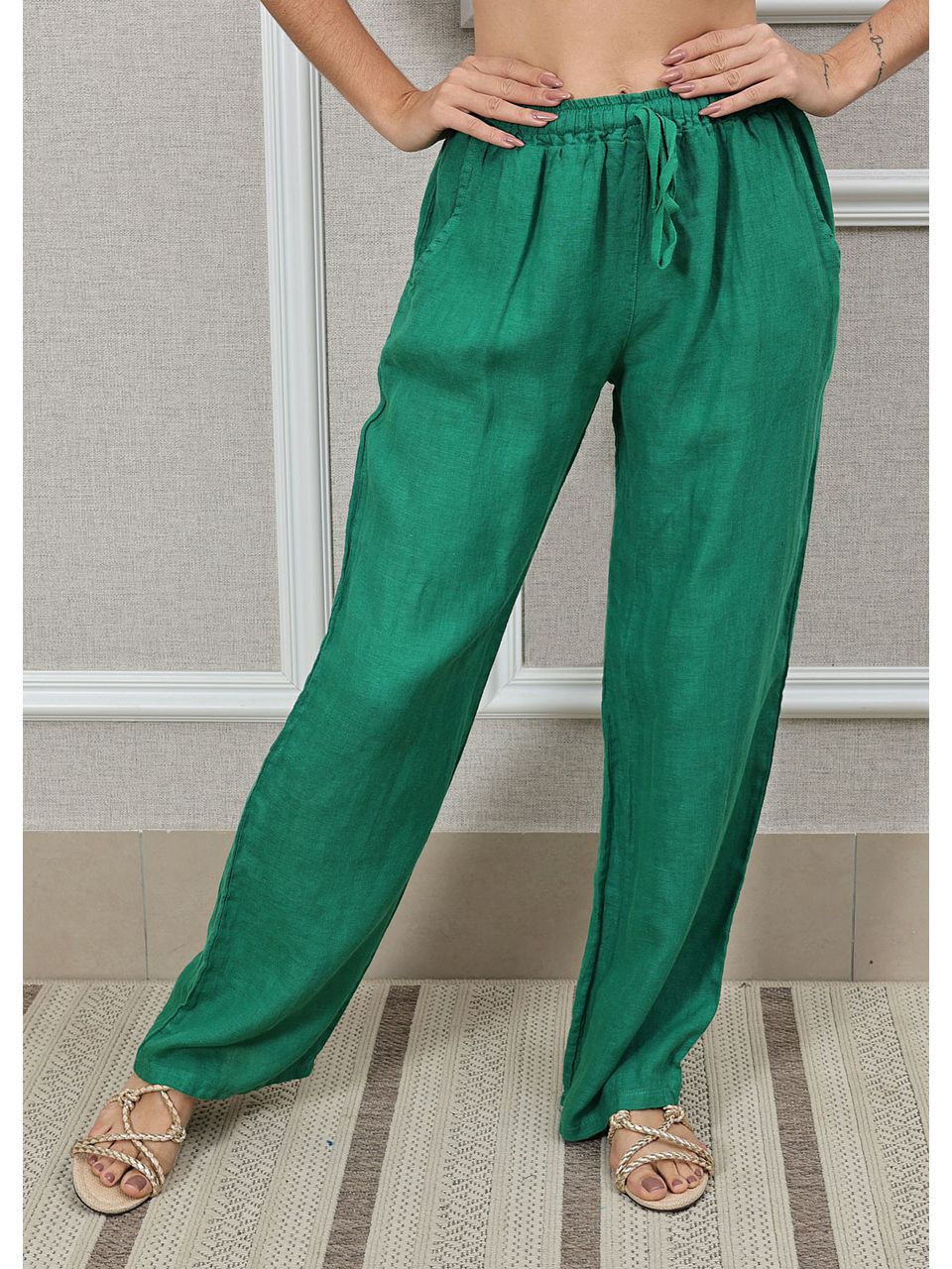 Calça Jane Linho Italiano Verde Bandeira 
