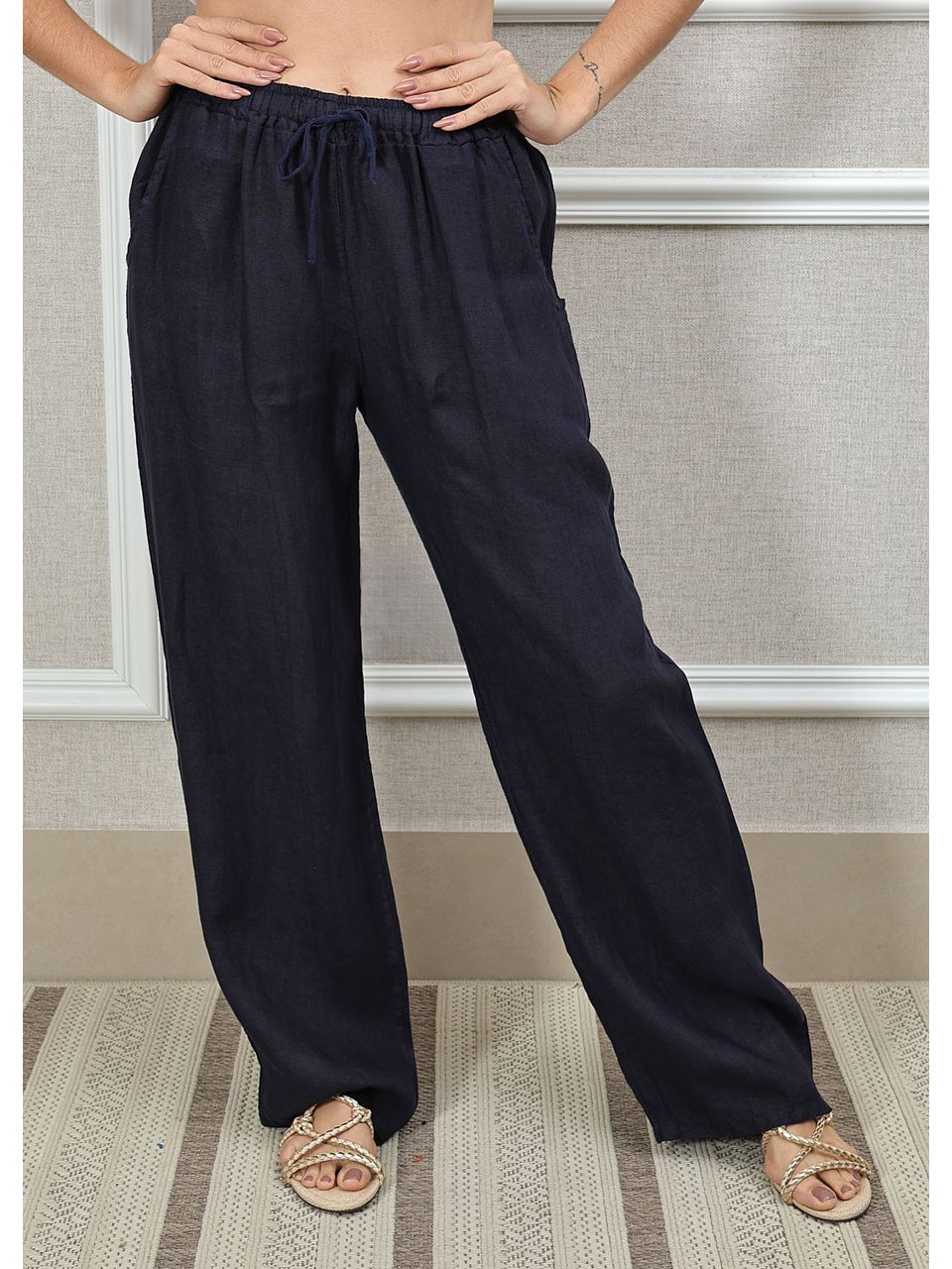 Calça Jane Linho Italiano Azul Marinho 