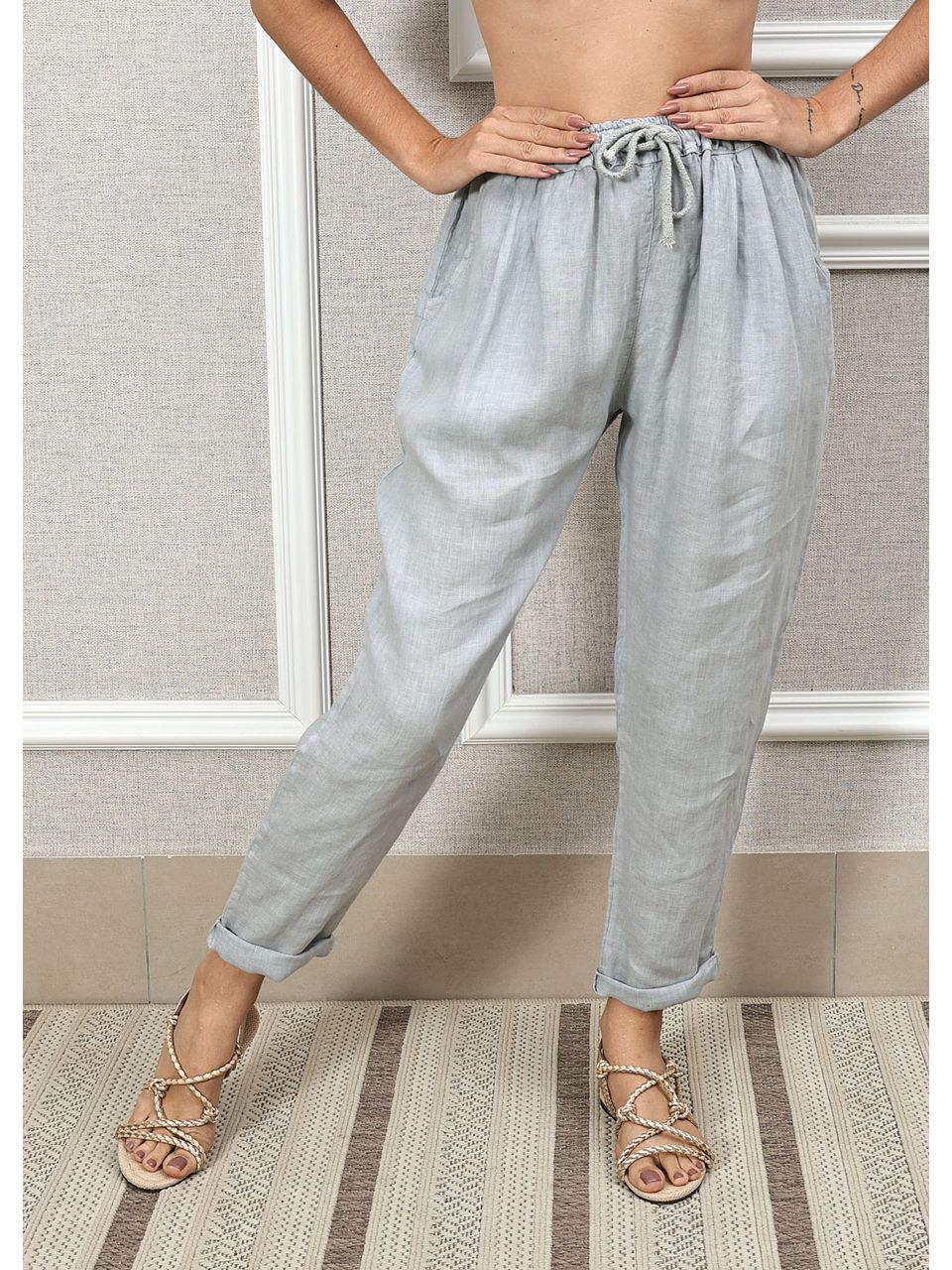 Calça Clássica Linho Italiano Cinza 