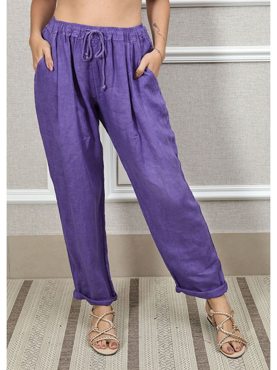 Calça Clássica Linho Italiano Roxo