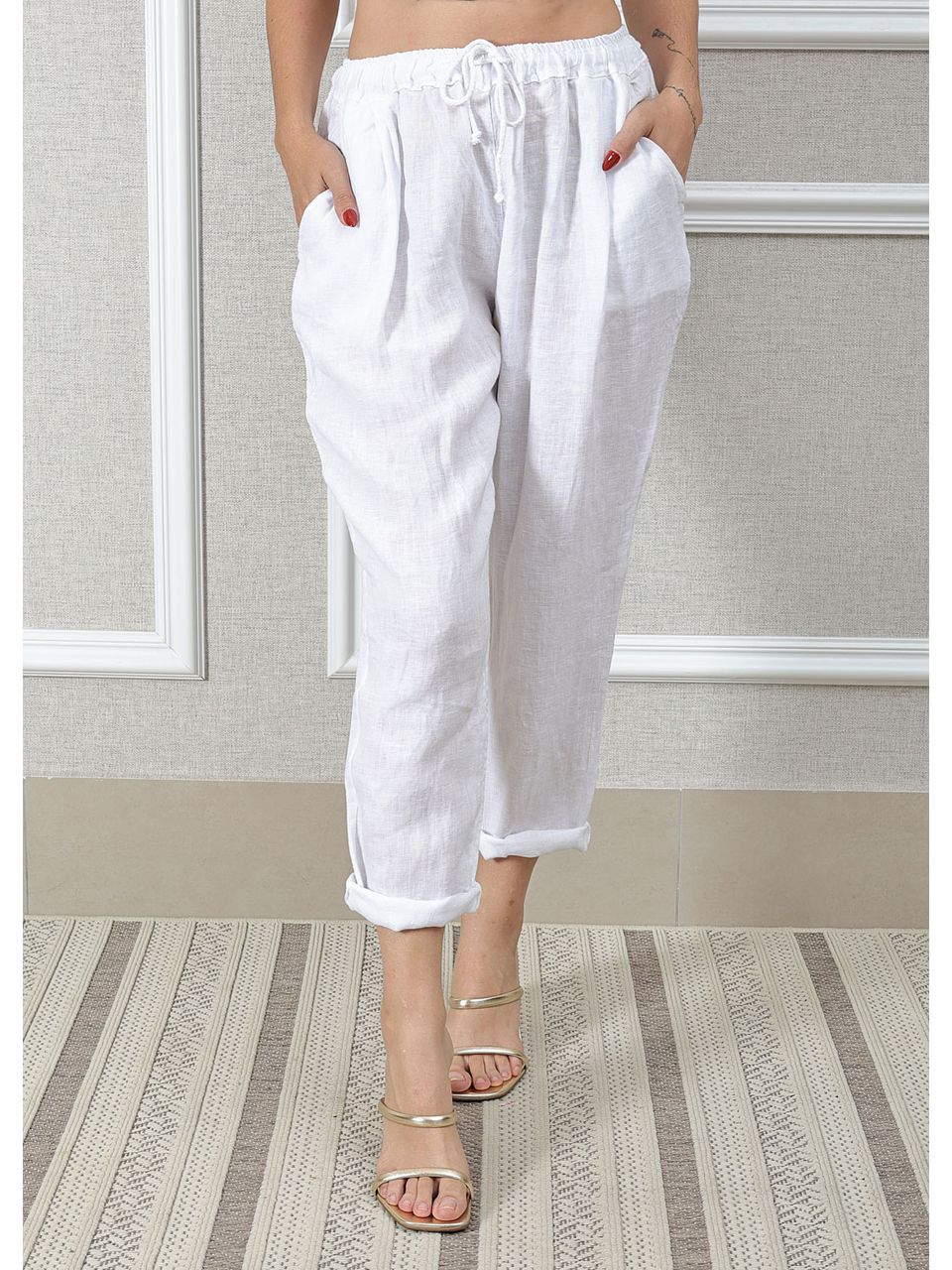 Calça Clássica Linho Italiano Branco