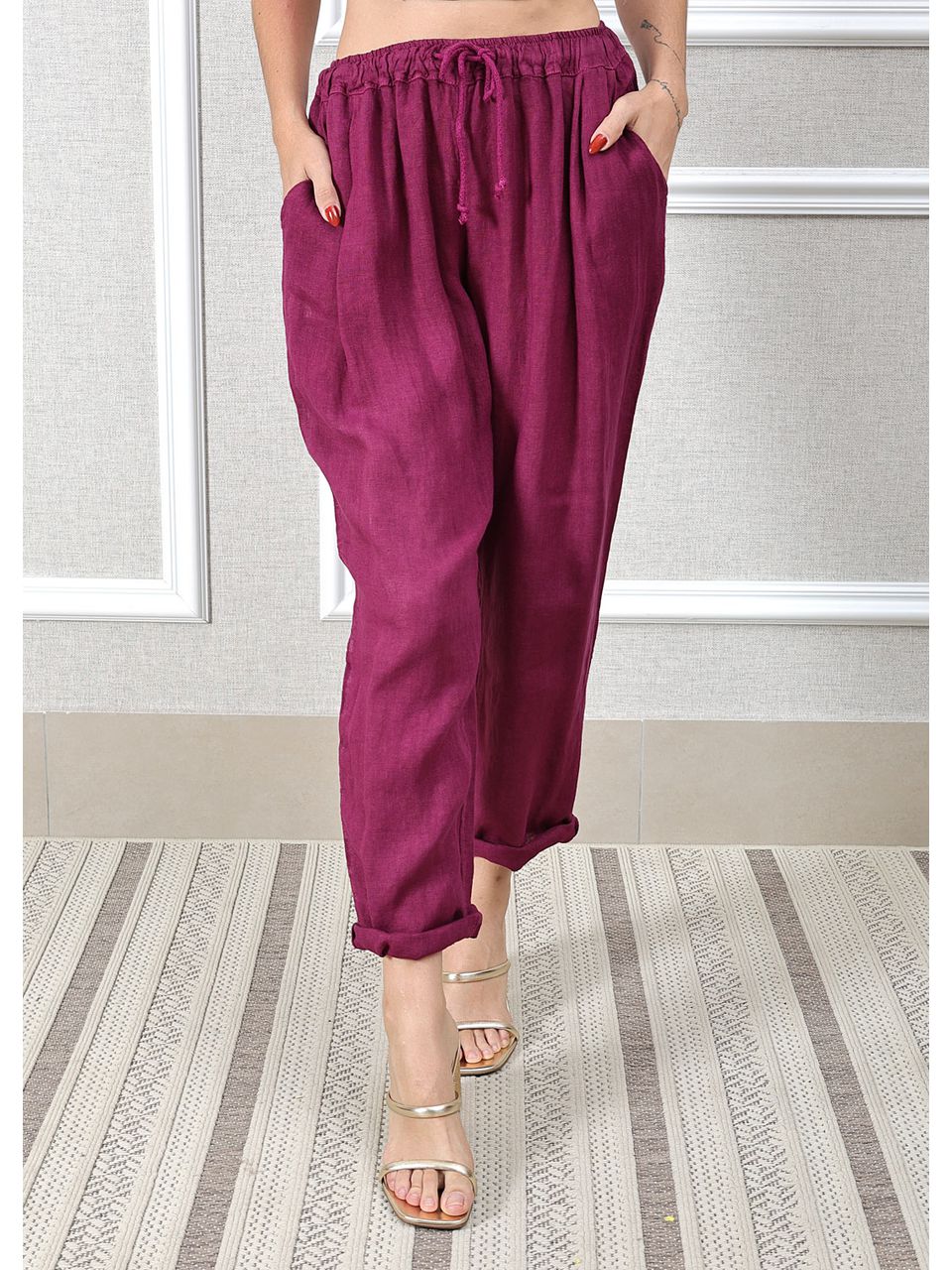 Calça Clássica Linho Italiano Bordô