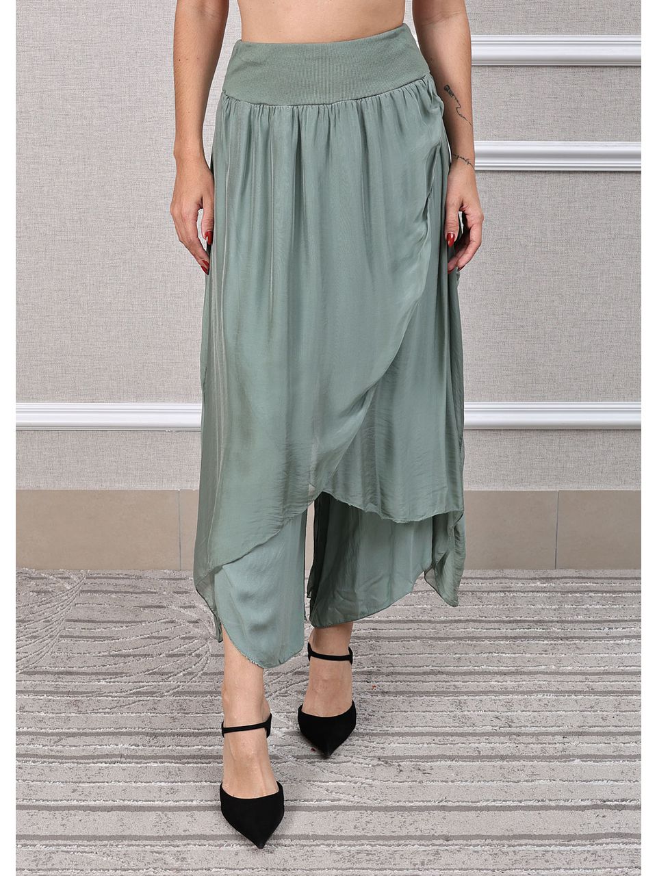 Calça Lara Seda Italiana Verde Menta 