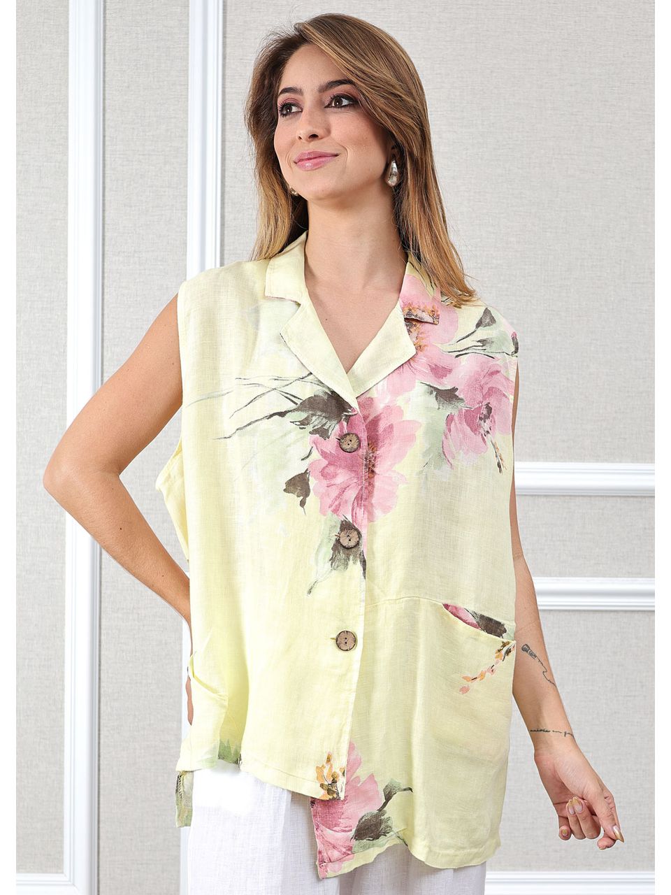 Colete Areta Linho Italiano Amarelo