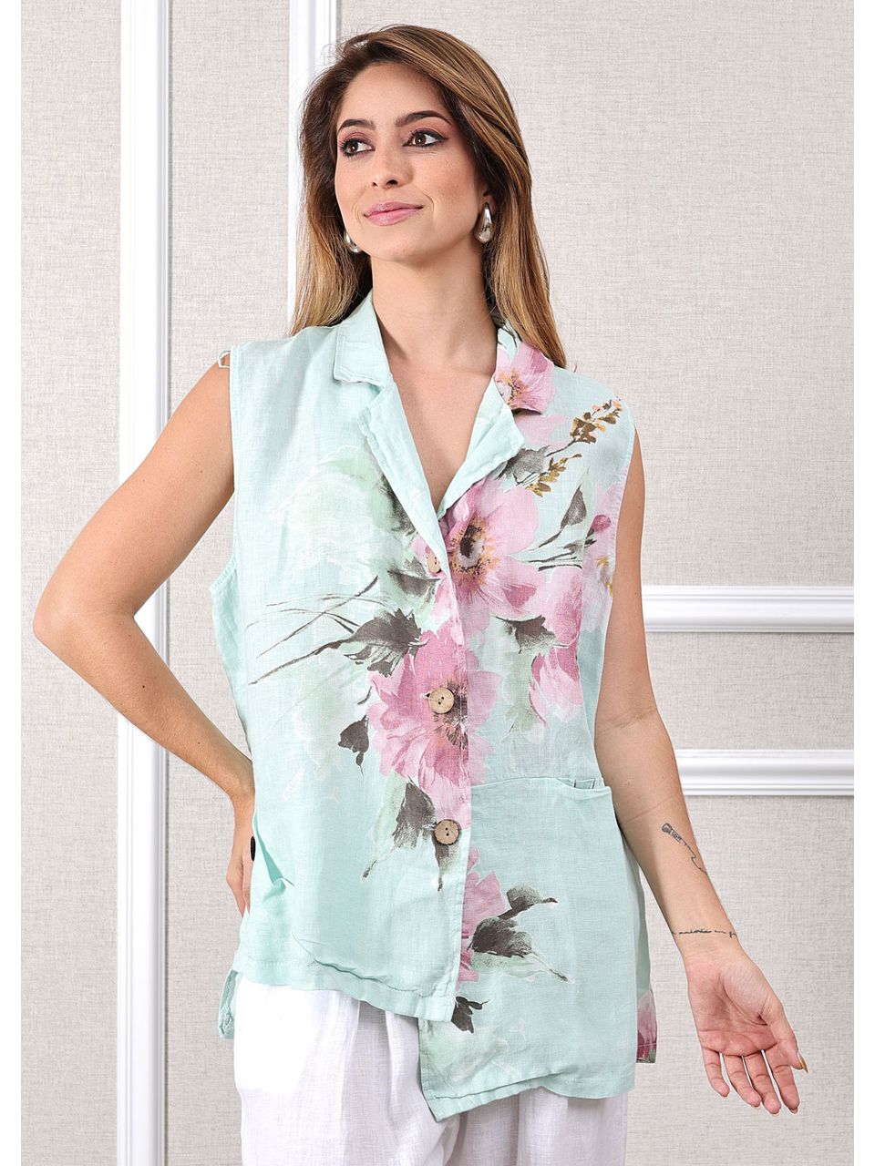 Vestido Luana Linho Italiano Azul Hortênsia .