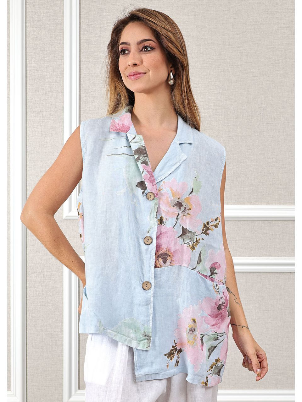 Colete Areta Linho Italiano Azul Bebe