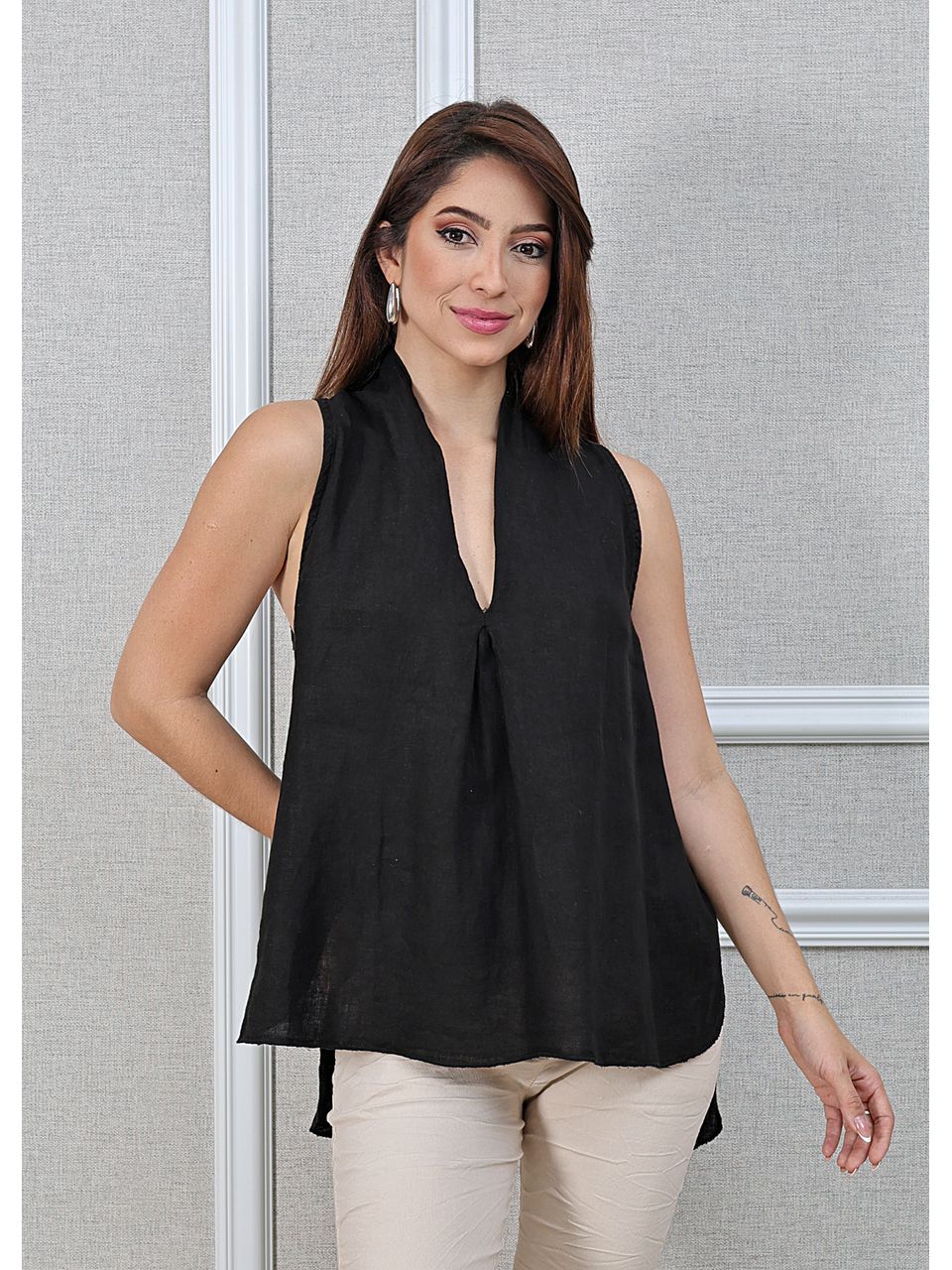 Regata Jessica Linho Italiano Preto