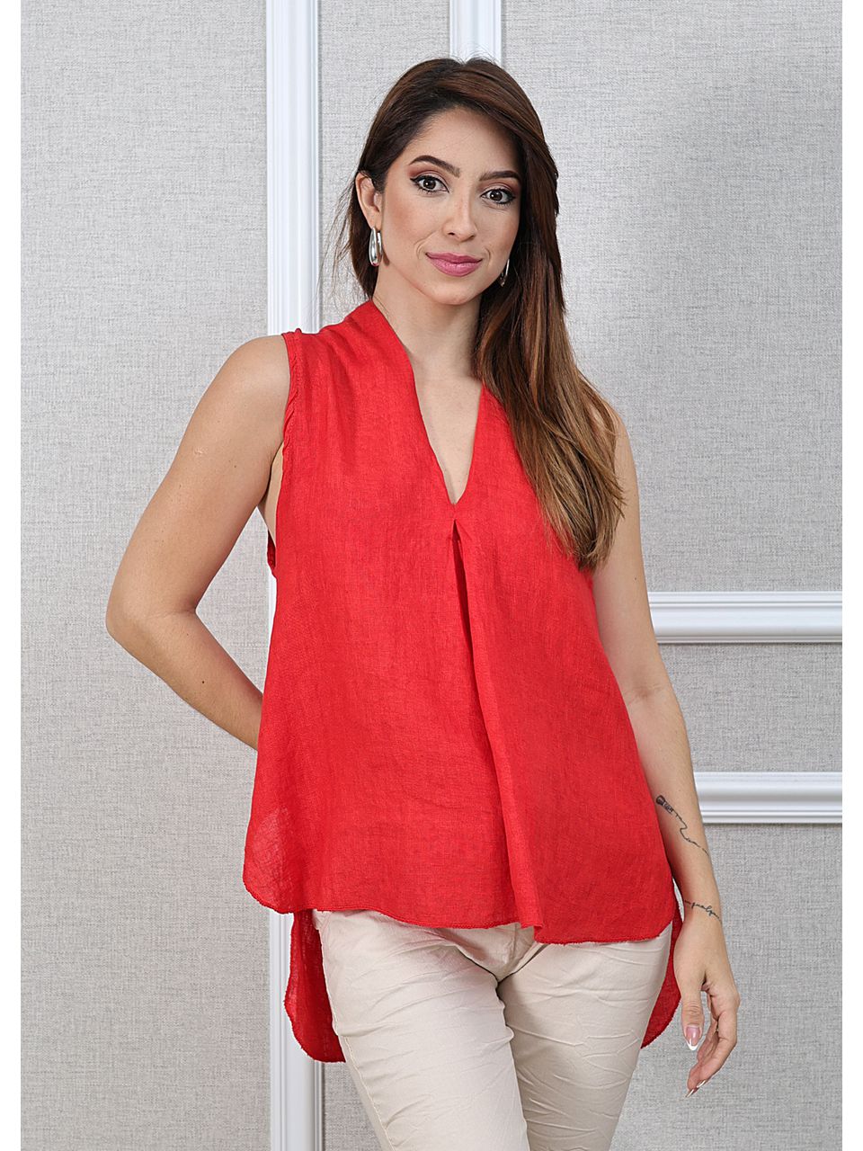 Regata Jessica Linho Italiano Vermelho