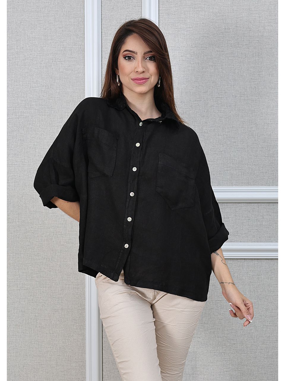 Camisa Carol Linho Italiano Preta