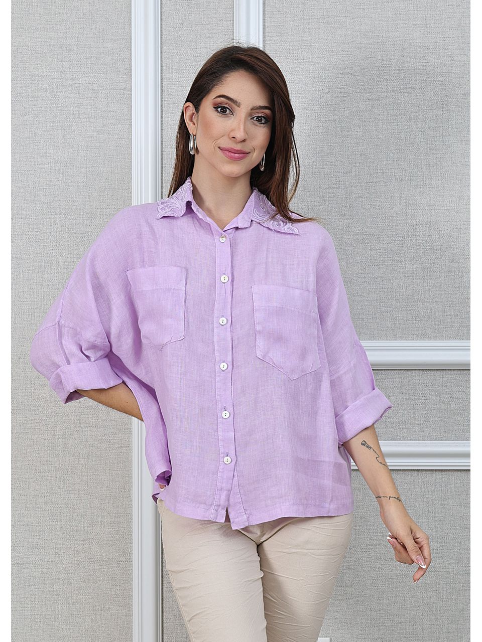 Camisa Carol Linho Italiano Lilás 